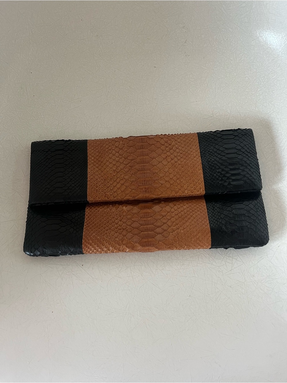 Vintage Presmer Faith Authentic Python Skin Black and Brown Clutch